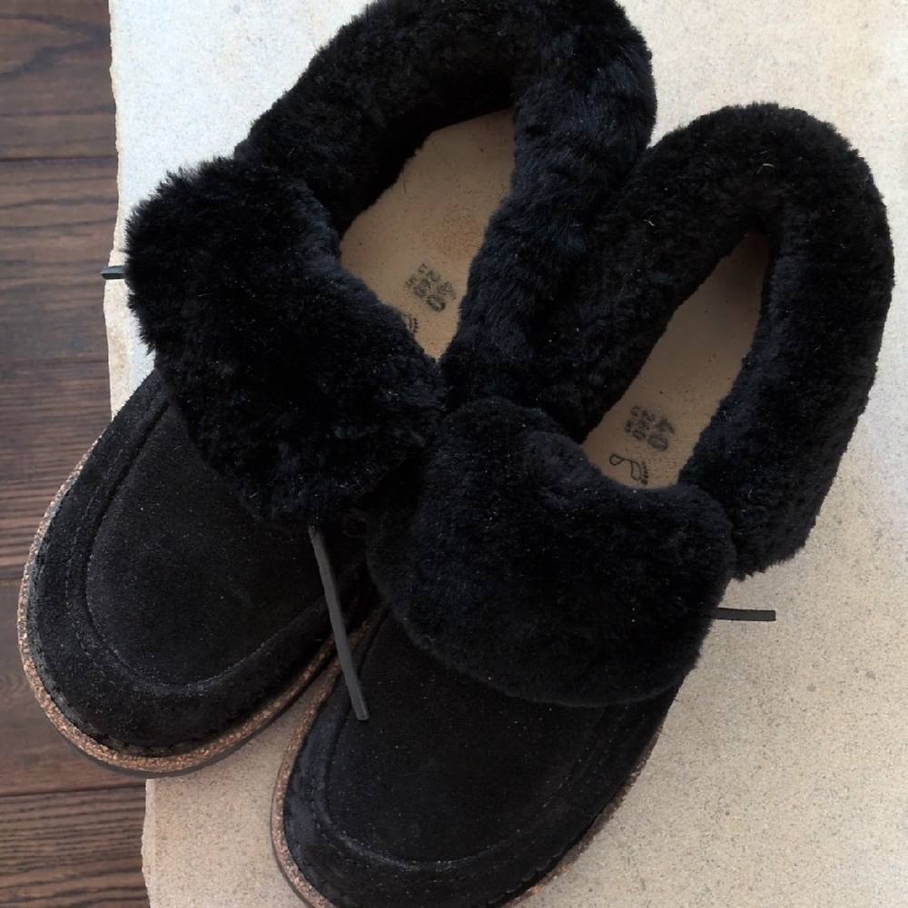 BIRKENSTOCK I Bakki Black Suede Genuine Shearling Ankle Chukka Boots, 40 - Picture 7 of 16